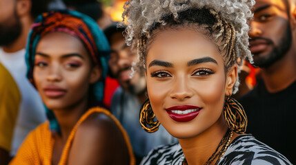 A vibrant scene featuring diverse groups of people