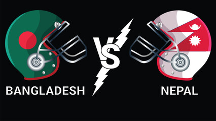 Bangladesh Vs Nepal 3D Illustration vector flags over cricket Helmet for Versus Match with Black Background
