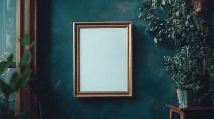 Empty portrait frame mockup. Blank picture frame template