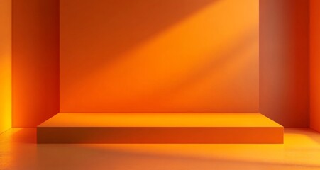 Obraz premium Minimalist orange gradient background with an empty tabletop, creating a high-end product display stand