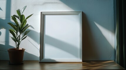Empty portrait frame mockup. Blank picture frame template