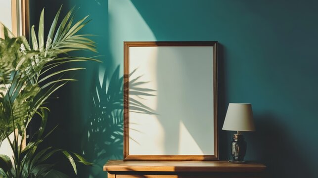 Empty portrait frame mockup. Blank picture frame template
