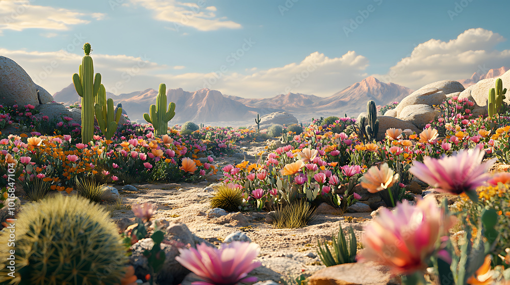 Canvas Prints A blooming desert with flowers and cacti