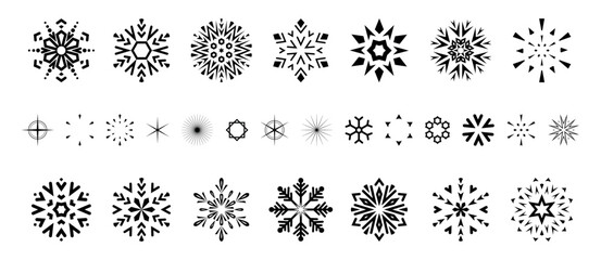 Snowflakes icon collection. Graphic modern black and white ornament.