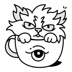 A doodle style icon of cat cup 

