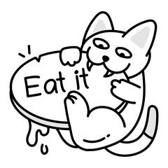 A cat biting eat it sign, a doodle style icon 
