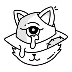 A cat wearing spooky hat, a doodle style icon 

