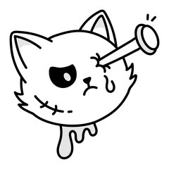 A cat with nailed eye, doodle style icon 

