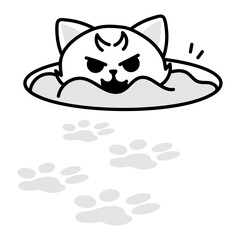 A doodle icon of a cat demon hiding in a hole 

