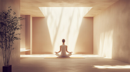 Obraz premium Peaceful Yoga Session in Minimalist Soft Room with Natural Light 