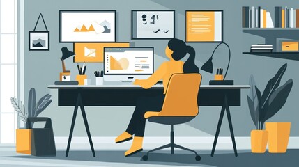 Businesswoman managing a remote team from her modern home office