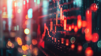 Close-up of digital screen showing downward-trending line graph, symbolizing rate cut in financial markets, economic adjustment concept.