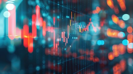 Fototapeta premium Close-up of digital screen showing downward-trending line graph, symbolizing rate cut in financial markets, economic adjustment concept.