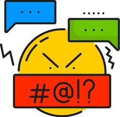 Web blogging or social media hate line icon. Online content, web blogging problem or network social media bad comment thin line vector symbol. Blogger hate speech linear icon with swearing smile