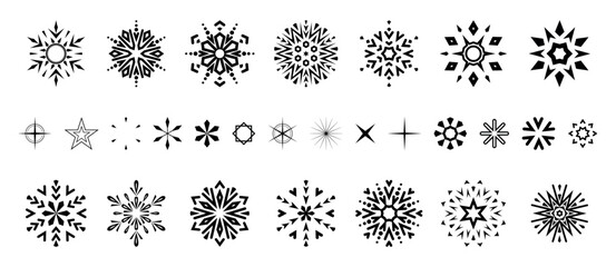 Snowflakes icon collection. Graphic modern black and white ornament.