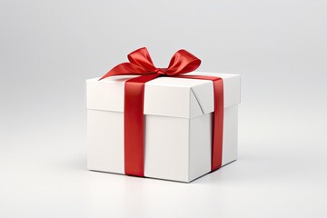 Obraz premium White gift box tied with red ribbon bow isolated on studio background