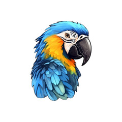 Obraz premium Blue and yellow macaws perched on a branch with green leaves are suitable for nature, wildlife, birds, and tropical themed designs. Generative AI