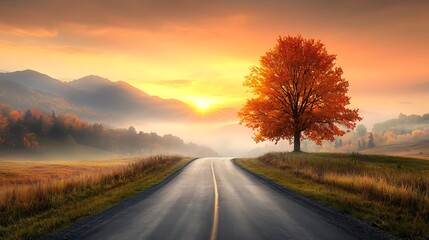 An open road stretching towards the sunrise, symbolizing the journey forward after overcoming past hardships, Ultra-Realistic, Photo Realistic, 