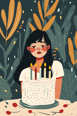 Girl with her birthday cake