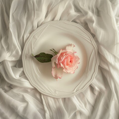 A rose on a plate of food