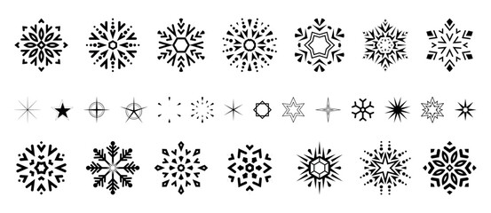 Snowflakes icon collection. Graphic modern black and white ornament.