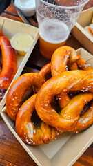 Delicious Bavarian pretzel on a black background