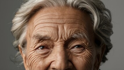 Fototapeta premium Close-up of elderly woman with wrinkles and wise expression