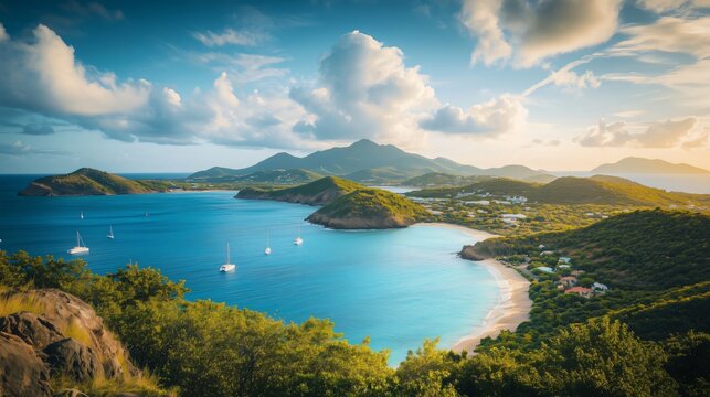 Beautiful sunset illuminating the caribbean sea in st martin
