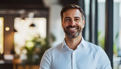 Obraz premium Portrait of a Smiling Man in a White Shirt