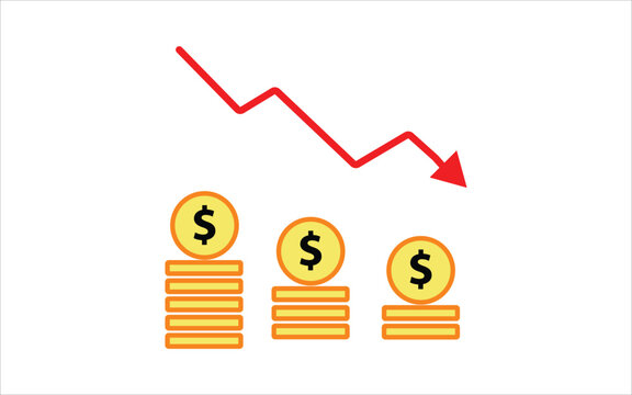 Dollar prices fall in financial statistics. graph rising prices in stock market and inflation. graphic picture. high quality. illustration graphic vector design