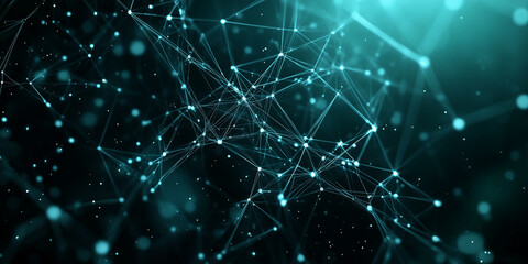 Obraz premium A glowing network of nodes suspended in a dark, digital space with data packets traveling between them, illustrating the flow of information in enterprise networks.