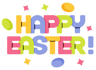 Lettering Happy Easter with Easter eggs and decor