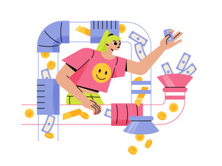 Girl with credit card in money streams