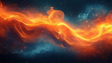 Abstract Cosmic Nebula with Orange and Blue Gaseous Swirls