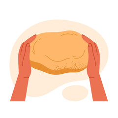  The process of kneading dough hands from wheat flour. Baked goods and pizza making. Homemade pastry concept. Isolated vector illustration in cartoon style