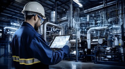 Industrial Engineer Using Tablet for Plant Automation and Control