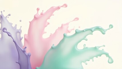 Obraz premium Abstract pastel liquid splashes in shades of pink, purple, and green on a white background
