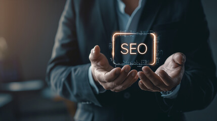 SEO - Search engine optimisation, Digital Internet marketing concept on virtual screen