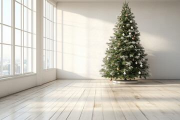 Fototapeta premium Simple Christmas Tree in a Modern Minimalist Room