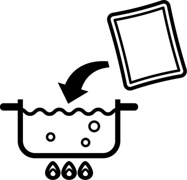 recommend clip art: 鍋で沸騰したお湯に袋を入れる様子、湯せん