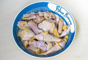 Fresh raw chicken meat on a melamine bowl, ready to be cooked.