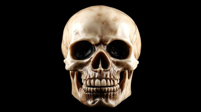 Halloween Props and Decorations Featuring a Jawless Skull Isolated on Black Background