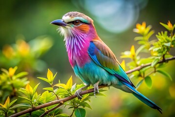 Obraz premium Vibrant Lilac-breasted Roller Perched in Nature's Fashionable Display