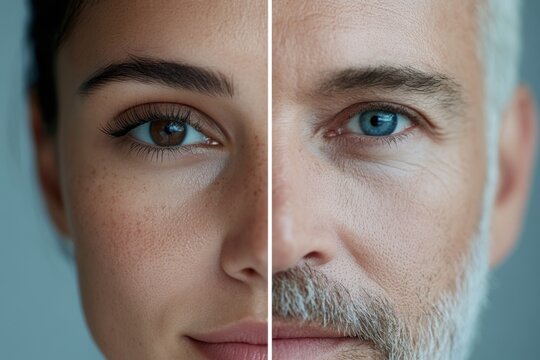 Woman and man showing different ages and beauty standards