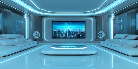 Fototapeta premium Futuristic television glowing with colorful neon lights, symbolizing modern digital media. world television day