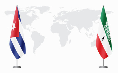 Cuba and Somaliland flags for official meeting against background of world map.