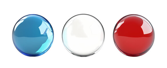 Collection of set floated round glass ball isolated on transparent background. PNG file, cut out