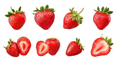 Collection of set Strawberries isolated on transparent background. PNG file, cut out