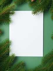 Empty paper on Christmas green background with fir branches