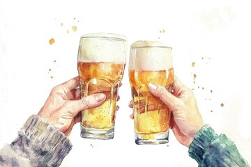Cheers with golden beer in hands, celebrating friendship and good times. Perfect for festive and social occasions.